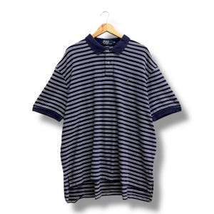 Vintage 90&#39;s Polo Usa Ralph Lauren Navy Striped Collar Tshirt Shortsleeve XXLARGE Polo Ralph Lauren Crewneck Polo Ralph Lauren Button Shirt