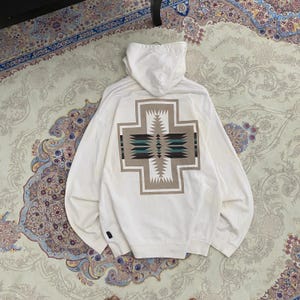 Vintage Pendleton Aztec Hoodie Large Southwestern Wool Native Pattern Printed Logo Jumper Size L