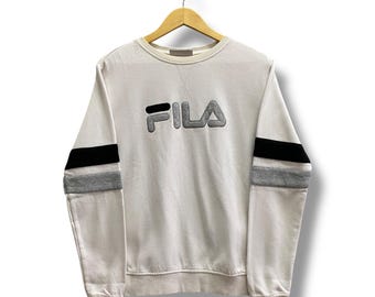 Y2K Fila Biella Italia Sweatshirt: Embroidered Logo, White Crewneck (Size M)