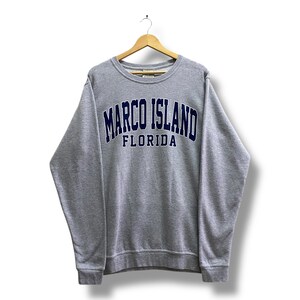 Vintage Y2K Marco Island Florida Grey Sweatshirt LARGE Marco Island Crewneck Marco Island Sweater Pullover Spell Out Print Logo Marco Jumper