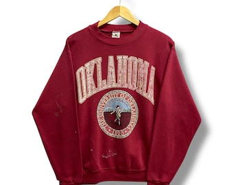 Vintage 90's Oklahoma State University Red Distressed Sweatshirt MEDIUM Oklahoma State Crewneck Oklahoma Sweater Print Logo Oklahoma Jumper