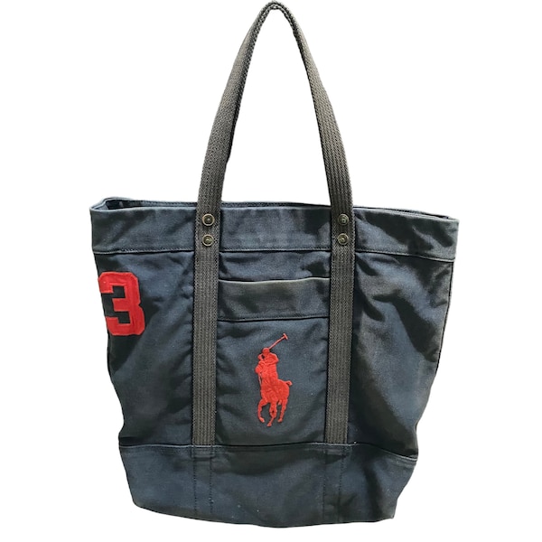 vintage Polo Ralph Lauren Big Pony - Sac cabas Polo Ralph Lauren n°3 bleu marine délavé par le soleil