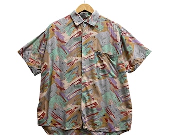 Vintage 90's Crocodile Surf Hawaiian Flower Shirt MEDIUM Floral Beach Island Tiki Honolulu Aloha Wear Surf Printed Button Up Shirt Size M