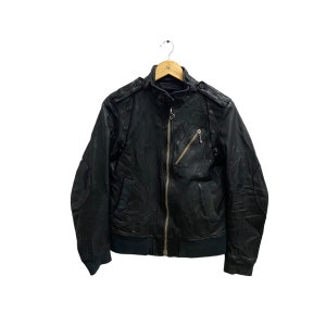 Vintage 00s Mark@ Black Leather Jacket Size Small Mark Biker Zipper Front Mark Leather Biker Jacket Streetwear Punk Jacket Leather