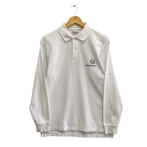 Vintage 90s Sergio Tacchini White Polo Rugby Shirt MEDIUM Sergio Tacchini Shirt Sergio Tacchini Collar Embroidered Logo Shirt