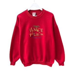 Vintage Venice Beach California Red Sweatshirt Large Venice Beach Crewneck Venice Beach Sweater Pullover Streetwear Embroidery Logo Jumper