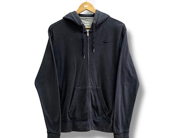 Felpa con cappuccio nera vintage Y2K Nike Swoosh, GRANDE, girocollo Nike Swoosh, maglione Nike Swoosh, pullover streetwear con stampa logo Nike Swoosh
