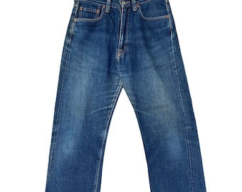 Vintage Japanese Brand Denime Blue Faded Jeans Selvedge Vintage Denim Redline Zipper Front Streetwear Japan Size 29