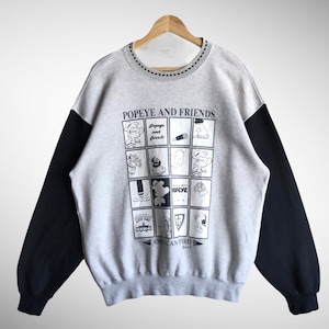 Vintage espírito americano popeye e amigo bloco de cores moletom tamanho grande rede dos desenhos animados crewneck popeye camisola pulôver impressão logotipo