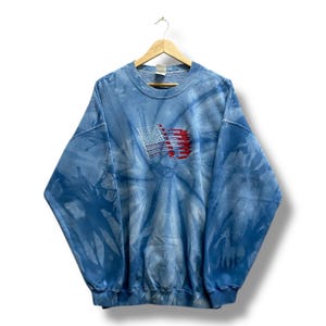 Vintage Y2K American Flag Blue Tye Dye Sweatshirt Size XLARGE American Crewneck American Sweater Pullover Embroidered Logo American Jumper