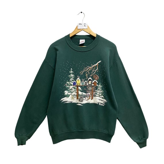Vintage Winter Bird Green Sweatshirt Medium Bird Cage Crewneck Bird House Sweater  Pullover Rabbit Squirrel Print Logo Wildlife Animal Jumper - Etsy UK