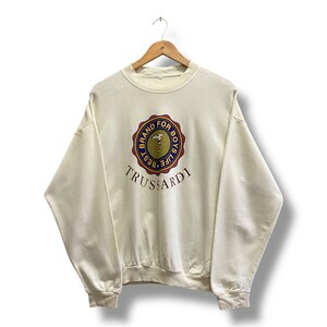 Vintage 90&#39;s Trussardi White Unisex Sweatshirt MEDIUM Trussardi Crewneck Trussardi Sweater Pullover Streetwear Print Logo Trussardi Jumper