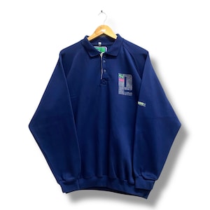 Vintage 90&#39;s Puma Sportswear Navy Collar  Sweatshirt XLARGE Puma Crewneck Puma Sportswear Sweater Pullover Print Logo Puma Sportswear Jumper