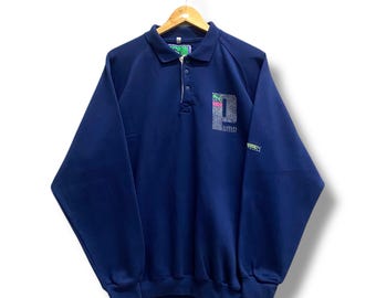 Vintage 90's Puma Sportswear Navy Collar  Sweatshirt XLARGE Puma Crewneck Puma Sportswear Sweater Pullover Print Logo Puma Sportswear Jumper