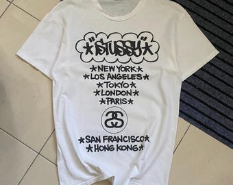 Vintage 2000s Y2K Stussy Haze World Tour Cities Streetwear Art T