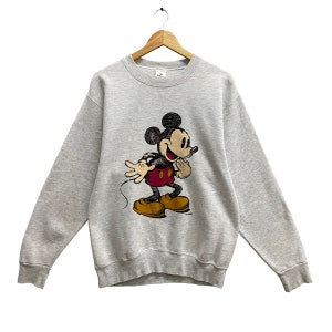 Vintage 90&#39;s Mickey Mouse Grey Sweatshirt MEDIUM Mickey Crewneck Disney Mickey Mouse Sweater Pullover Minnie Mouse Logo Print Jumper