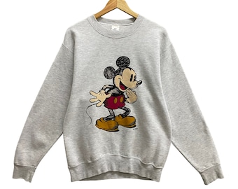 Vintage 90-tals grå Mickey Mouse tröja MEDIUM Mickey Crewneck Disney Mickey Mouse tröja Pullover Minnie Mouse Logo Print Jumper