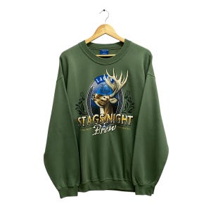 Vintage Stag Night Brew Deer Green Sweatshirt Medium Wild Life Deer Crewneck Deer Head Sweater Pullover Whitetailed Deer Hunting Print Logo