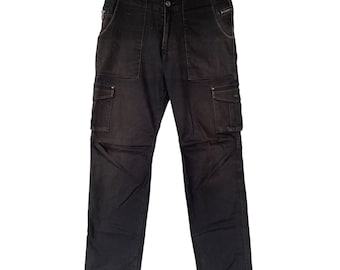 Vintage Boycott svarta cargobyxor storlek 30 Boycott dragkedja gylf blekt tvätt sliten multipocket utility slim fit Boycott cargobyxor byxor