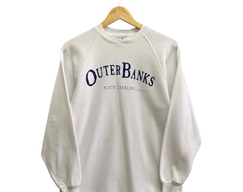 Vintage Y2K Outer Banks North Carolina White Sweatshirt SMALL Outer Banks Crewneck Outer Banks sweater Pullover Spell Out Print Logo Jumper