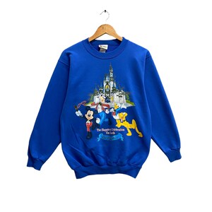 Vintage 90s Mickey Mouse Sweatshirt Crewneck Disney Goofy Pluto Sweater Cartoon Donald Duck Mickey Logo Print Blue Small