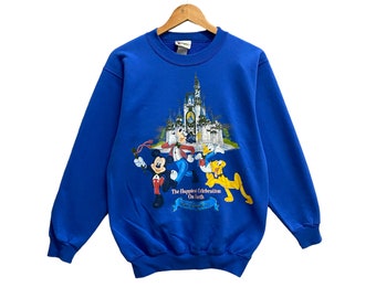 Bluza z kapturem Myszka Miki z lat 90. z okrągłym dekoltem Disney Goofy Pluto Sweter z kreskówkowym logo Kaczora Donalda Miki Niebieski Mały