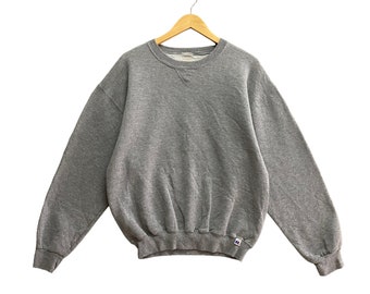 Vintage 90s Russell Athletic Sweatshirt Russell Crewneck Russell Sweater Pullover Sportswear Russell Athletic Blank Shirt Grey Size Medium