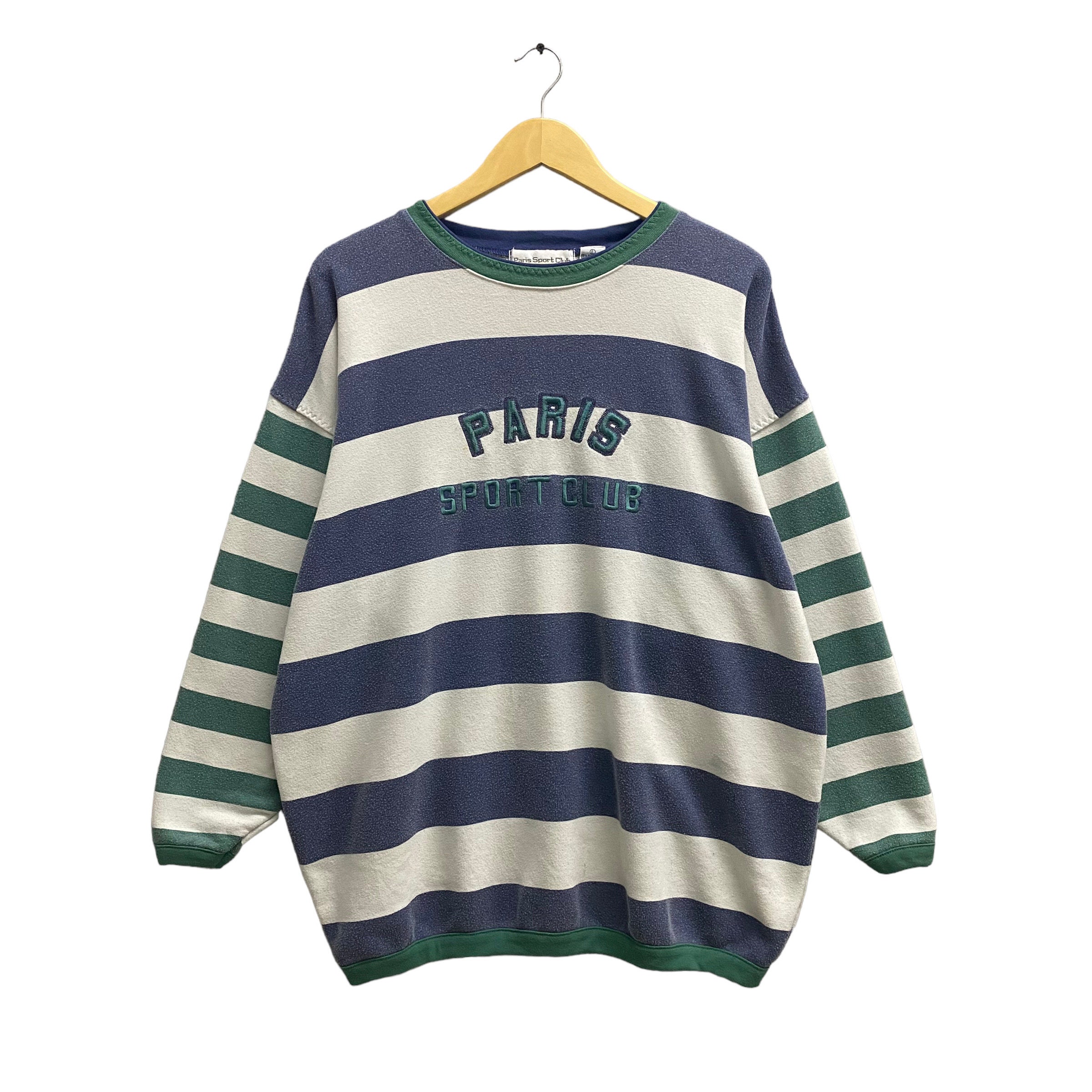 トップス 90y BARNZLEY PARIS Printed Sweat Shirt Vintage Paris Sport Club Multi Colour Stripes Sweatshirt