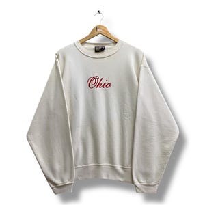 Vintage 90&#39;s Ohio State White Sweatshirt Large Ohio Buckeyes Crewneck Ohio University Sweater Pullover Embroidered Logo Ohio State Jumper