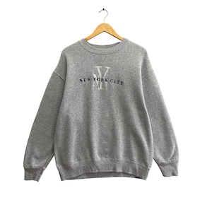 Vintage New York City Grey Sweatshirt Size Large New York City Crewneck New York Sweater Pullover Spell Out Embroidered Logo New York Jumper