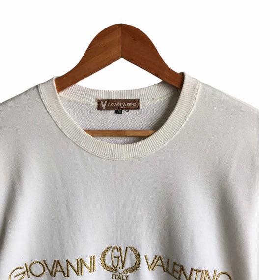 Felpa bianca vintage anni 90 Giovanni Valentino Taglia grande Valentino Girocollo Streetwear Valentino Maglione Pullover Maglione con logo ricamato Etsy Italia