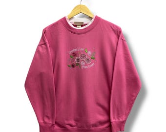 Vintage Y2k Grandma Grows Forever Pink Sweatshirt MEDIUM Wild Flower Crewneck Grandma Wild Flower Sweater Pullover Embroidered Logo Jumper