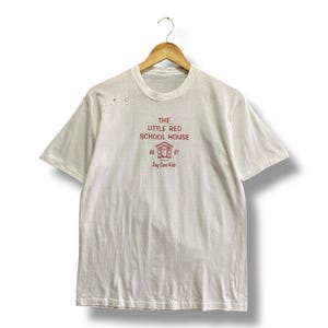 Vintage 80s The Little Red School House White Distressed Tshirt LARGE School House Crewneck School Sweater Pullover Print Logo School Jumper