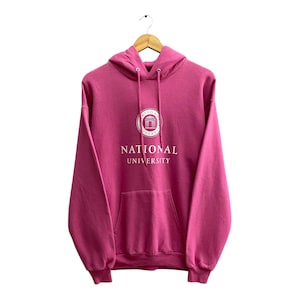 Vintage Y2K National University Pink Hoodie MEDIUM National University Crewneck National University Sweater Pullover Print Logo Jumper