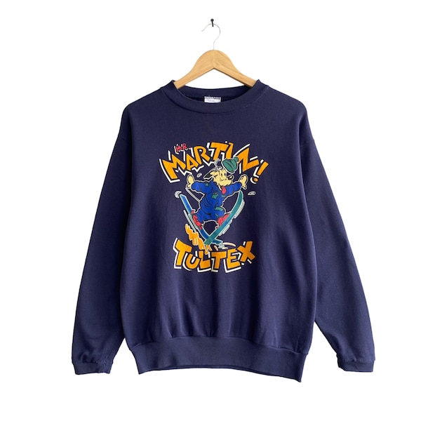 Vintage 90s Mr.Martin Tultex Cartoon Navy Sweatshirt Size Medium Tultex Crewneck Tultex Sweater Pullover Print Logo Cartoon Vintage Jumper