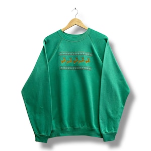Vintage 90&#39;s Wildlife Animal Green Sweatshirt LARGE  White Tail Deer Crewneck Wildlife Animal Sweater Pullover Embroidered Logo Deer Jumper
