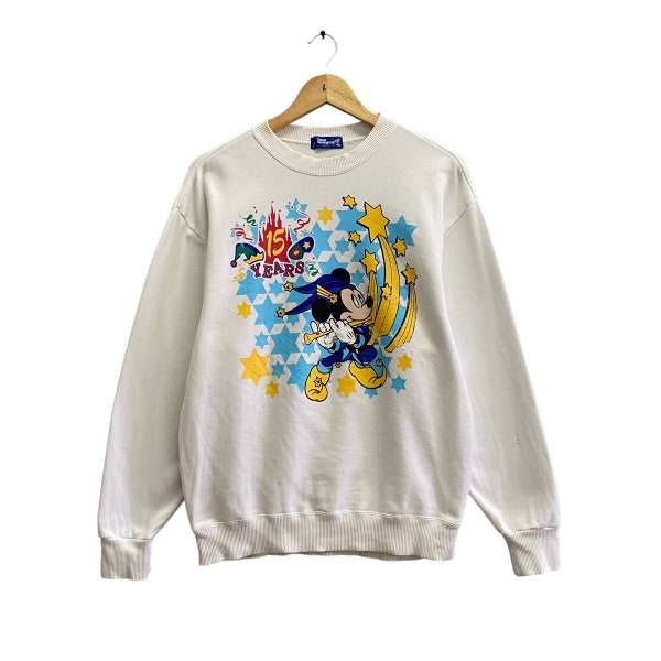 Vintage Tokyo Disneyland Biglogo Print Crewneck Sweatshirt Distressed Pullover Jumper Streetwear White Vintage Sweatshirt Size Large