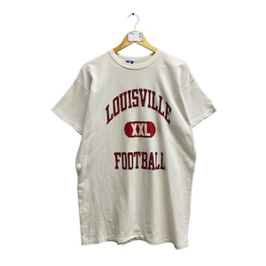 Koszulka Vintage Champion w kolorze białym, rozmiar XXL, luźna, z okrągłym dekoltem, Louisville Football, sweter Louisville, sweter Spell Out Print, logo Champion
