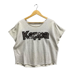 Vintage 90&#39;s Kappa Grey Croptop Baggy Sweatshirt LARGE Kappa Crewneck Streetwear Kappa Sports Sweater Pullover Embroidered Logo Kappa Jumper