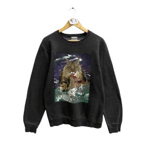 Vintage 00s Jungle Cat Black Sweatshirt Small Cute Cats Crewneck Cats Lover Sweater Pullover Jumper Cats Logo Print Streetwear Jumper