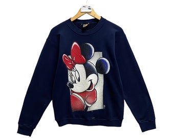 Vintage 90s Minnie Mouse Navy Sweatshirt Small Minnie Mouse Crewneck Disney Goofy Pluto Sweater Cartoon Daisy Duck Mickey Logo Print Jumper