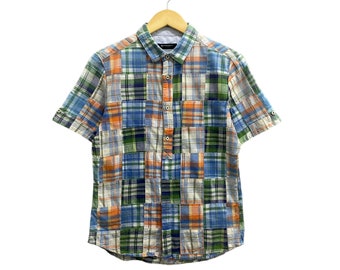 Vintage Boycott Boro Patchwork Rutig Flerfärgad Flanellskjorta Storlek Small Boycott Japan Rutig Ombyggd Skjorta Rekonstruerad Buttondown