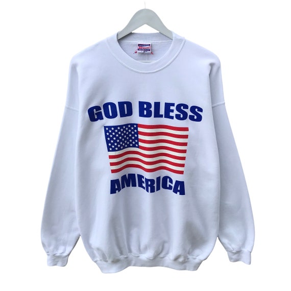 Vintage Dios bendiga a America sudadera blanca XLarge Bandera de America Crewneck Dios bendiga a America Sueter Jersey Bandera de America Imprimir Logo Jumper Etsy Mexico
