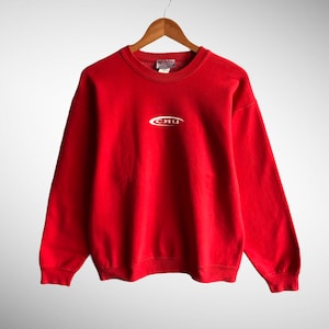 Vintage 90s Cru Design Red Sweatshirt Size Medium Cru Design Hawaiian Crewneck Cru Design Surfboarding Sweater Pullover Print Logo Jumper