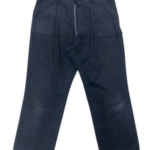 May include: A pair of dark gray cargo pants with two large pockets on the front.