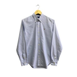 Vintage 90&#39;s Polo Ralph Lauren Casual Shirt MEDIUM Polo Pony Formal Shirt Button Up Polo RL Flannel Blue Plain Oxfords Buttondown Size M