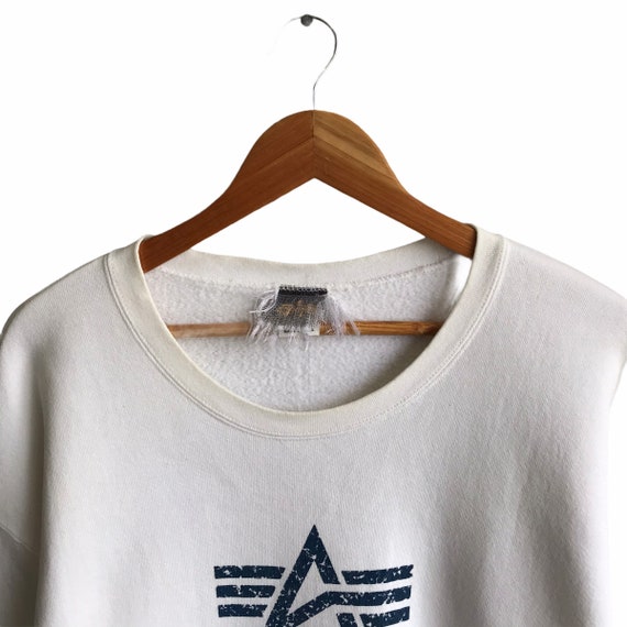 Fördermittelgeber Vintage Alpha Industries White - Crewneck Alpha Etsy Industries Industries Sweatshirt Logo Pullover Large Industries Print Sweater Army Alpha Alpha