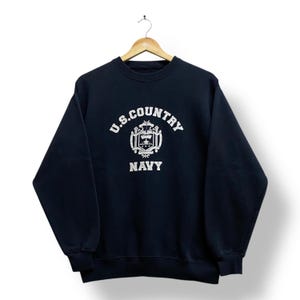 Vintage Y2K Us Country Navy Black Sweatshirt MEDIUM Us Navy Crewneck Us Navy Sweater Pullover Spell Out Print Logo Us Country Navy Jumper