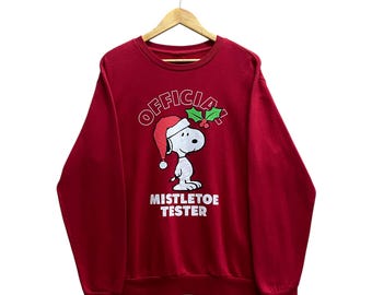 Vintage Y2K Peanuts Snoopy Christmas Red Sweatshirt LARGE Peanuts Crewneck Snoopy Christmas Streetwear Sweater Pullover Logo Print Jumper