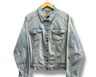Vintage Y2K H&M Unisex Baggy Trucker Jacket LARGE Light Blue Denim Jacket Trucker Jeans Button Jacket